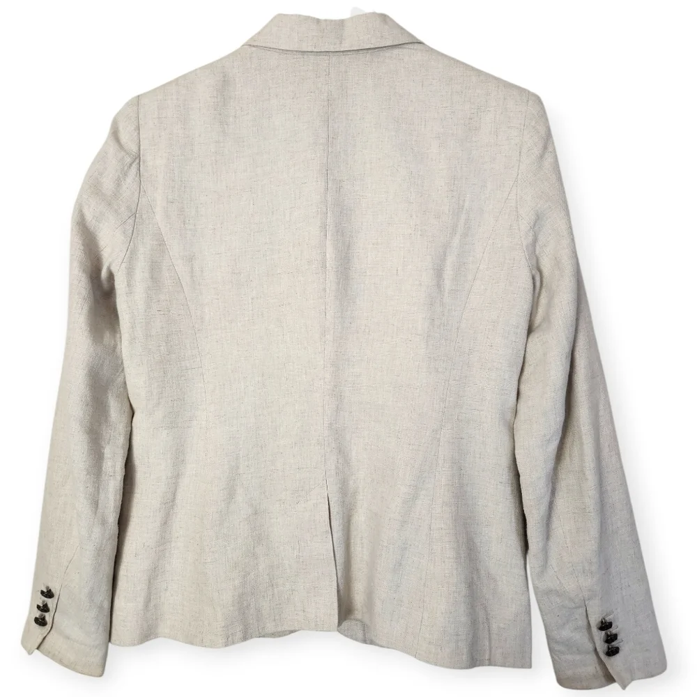 British Khaki Vintage Old Money Tailored Coastal Creme Linen Blazer Size M